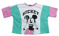 Bielo-ružovo-zelené crop tričko s Mickeym Disney