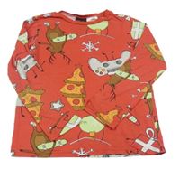 Červené pyžamové triko s pizzou H&M