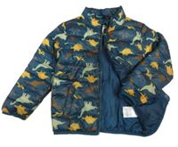 Tmavozelená šušťáková prešívaná ľahká zateplená bunda s dinosaurami Lupilu