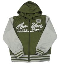 Kaki-sivá prepínaci mikina s nápismi a kapucňou