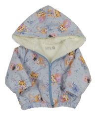 Levandulová šusťáková zateplená bunda se zvířaty a kapucí 