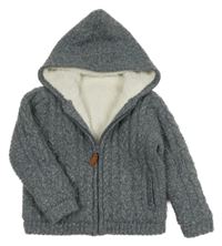 Šedý melírovaný propínací zateplený svetr s kapucí Nutmeg