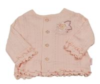 Světlerůžové propínací triko s kytičkou z flitrů 