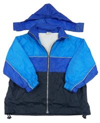 Modro-tmavomodrá šušťáková podšitá bunda s kapucňou