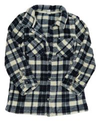 Bielo-tmavomodrá kockovaná chlpatá košeľová bunda Topolino