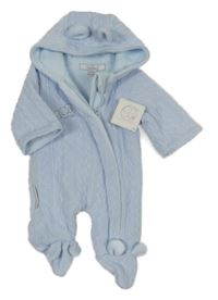 Nové - Svetlomodrá pletená podšitá kombinéza so sloníkem a kapucňou