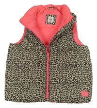 Béžovo-čierno-hnedá šušťáková zateplená vesta s leopardím vzorom GAP