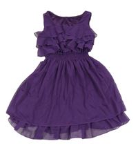 Fialové šifonové šaty s volánky