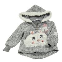 Sivo-čierna melírovaná pletená prepínaci mikina so zajícem a kapucňou