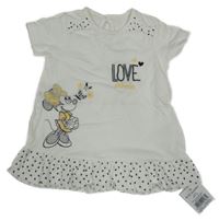 Nové - Biele bavlnené šaty s Minnie a srdiečkami Disney