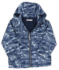 Tmavomodro-modrá vzorovaná šusťáková podzimní bunda s kapucí Name it