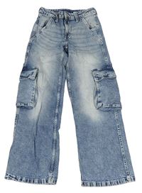 Modré wide low waist rifle H&M