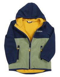 Khaki-tmavomodrá softshellová bunda s kapucí Kids