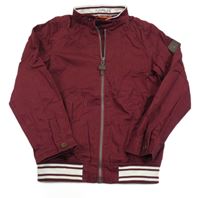 Vínová plátěná jarní bunda s proužky Tu