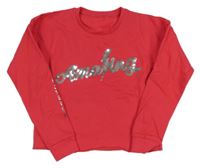 Ružová crop mikina s nápisem z flitrů a volánikmi St. Bernard