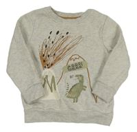 Sivá melírovaná mikina s dinosaurom George