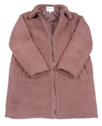 Růžový huňatý podšitý kabát 