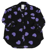 Nové - Černá huňatá košilová bunda se srdíčky Next