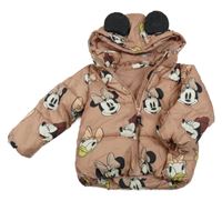 Starorůžová šusťáková prošívaná zimní bunda s Minnií a kapucí H&M