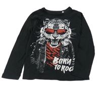 Černé triko s tygrem C&A