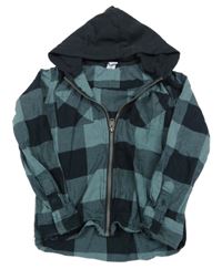 Zelenošedo-černá kostkovaná košile s kapucí Dopodop