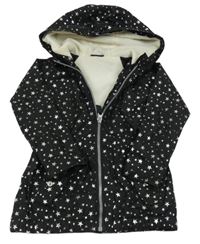 Černá šusťáková jarní parka s hvězdičkami a kapucí Influx