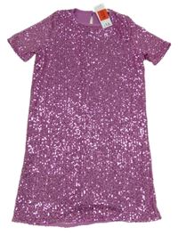 Nové - Růžové síťované flitrové společenské šaty George