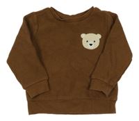 Hnedá rebrovaná mikina s medvedíkom Mini Threads