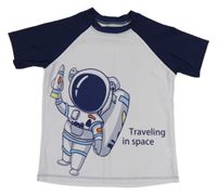 Bílo-tmavomodré UV tričko s kosmonautem 