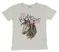 Nové - Biele tričko s koníkem Page one young