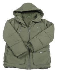 Khaki šušťáková prešívaná zimná bunda s kapucňou Dunnes