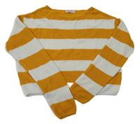 Okrovo-biely pruhovaný crop oversize sveter H&M