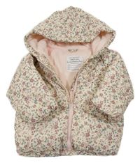 Smetanová šusťáková květovaná zimní bunda s kapucí Primark