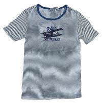 Bílo-námořnicky modré pruhované tričko s lietadlom  alive