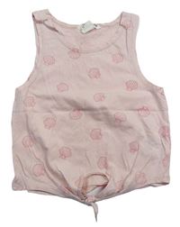 Svetloružový crop top s mušličkami a uzlom H&M