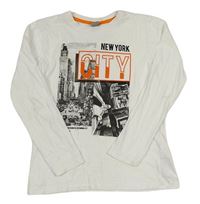 Bílé triko s potiskem města - New York Y.F.K.
