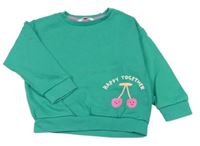 Zelená oversize mikina s třešničkami a nápisom M&S