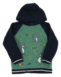 Tmavozeleno/tmavomodrá mikina s mývaly a kapucňou S. Oliver