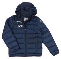 Tmavomodrá prešívaná šušťáková pod/zimní bunda s logom a kapucňou GIVOVA