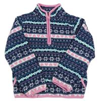 Tmavomodro-bílá vzorovaná fleecová mikina s vločkami a srdíčky YD