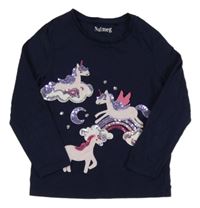 Tmavomodré triko jednorožci s flitry Nutmeg