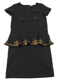 Černé šaty s kočičím čumáčkem z flitrů a volánkem H&M