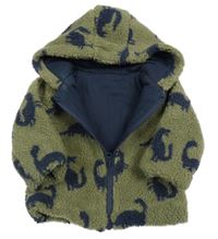 Khaki huňatá podšitá bunda s dinosaury a kapucí St. Bernard