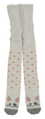 Bílo-šedé punčocháče s kočičkami a kytičkami 