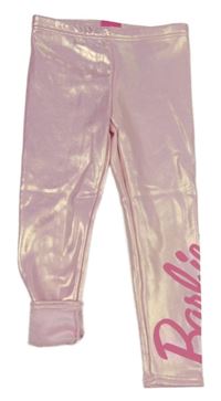 Světlerůžové metalické teplákové teplé legíny s logem - Barbie PRIMARK