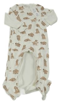 Nové - 2x - Bílý overal - Bílý bavlněný s pejsky, sametový s pejskem F&F