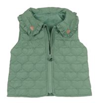 Olivová šušťáková zateplená vesta s prešívanými srdiečkami a golierikom St. Bernard