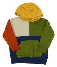 Tmavomodro-khaki-smetanovo-karmínová mikina s kapsou a kapucí Next