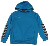 Petrolejová kockovaná športová mikina s logom a kapucňou hummel