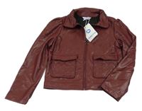 Nové - vínová koženková crop bunda s límečkem mayoral